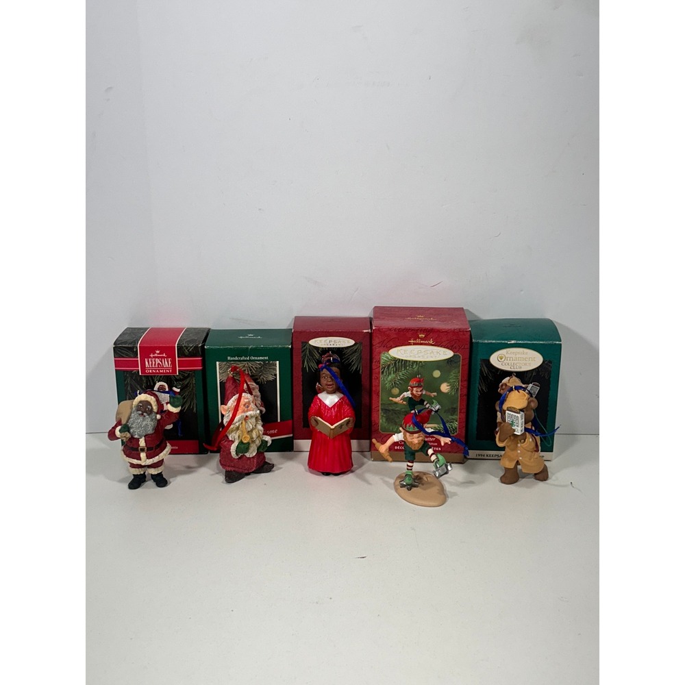 Hallmark Keepsake Ornament Lot of 5 Vintage Santa Elves Choir Singer Bear Boxes